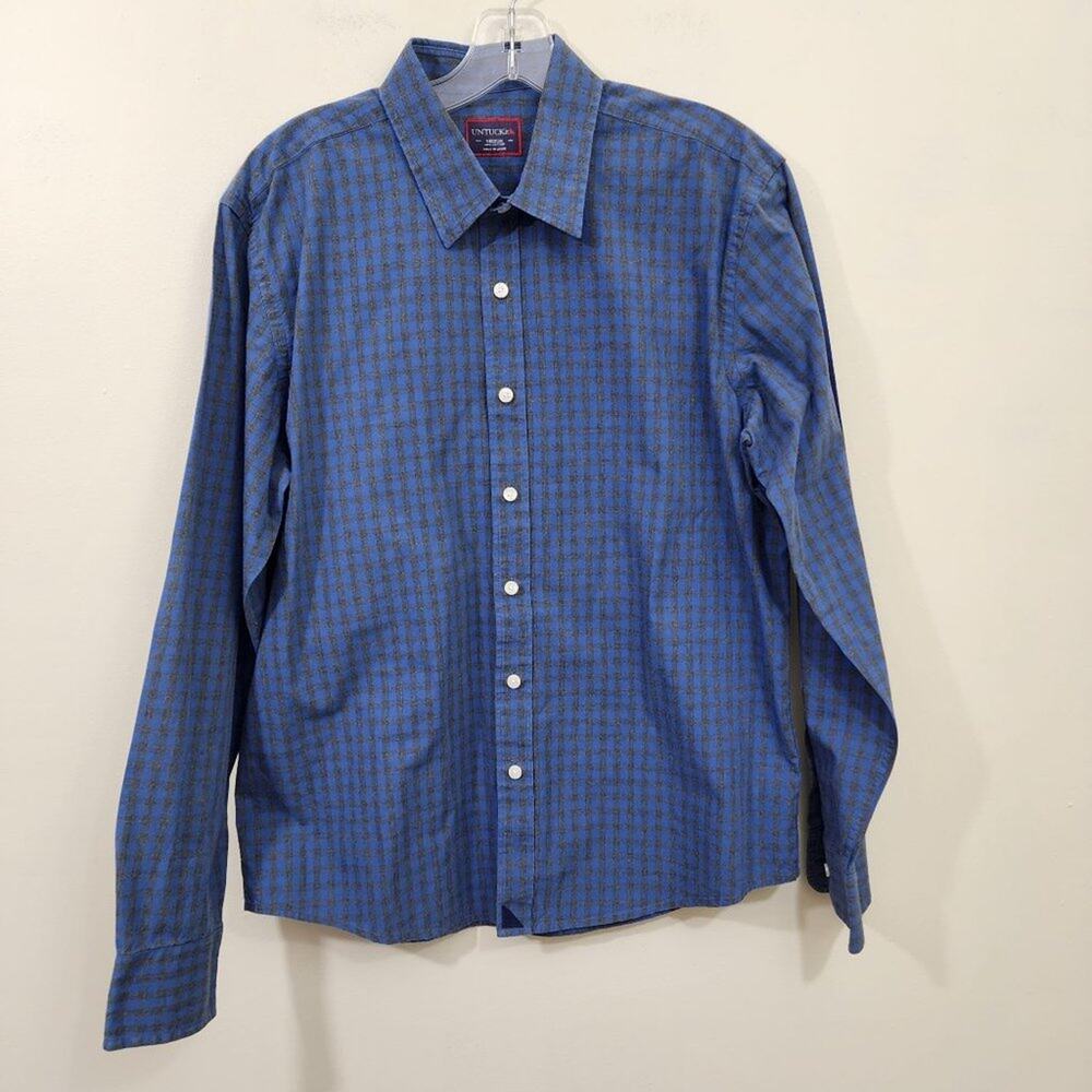 UNTUCKit blue and black check long sleeve button down shirt men's size‎ medium
